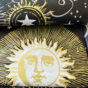 Cosmic Sun Moon Stars Peva Shower Curtain Black Gold White Mystical